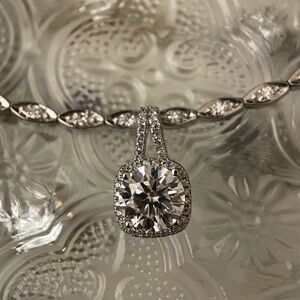 Cushion Halo Certified 3 Carat I-VVS1 Moissanite Diamond Pendant Necklace